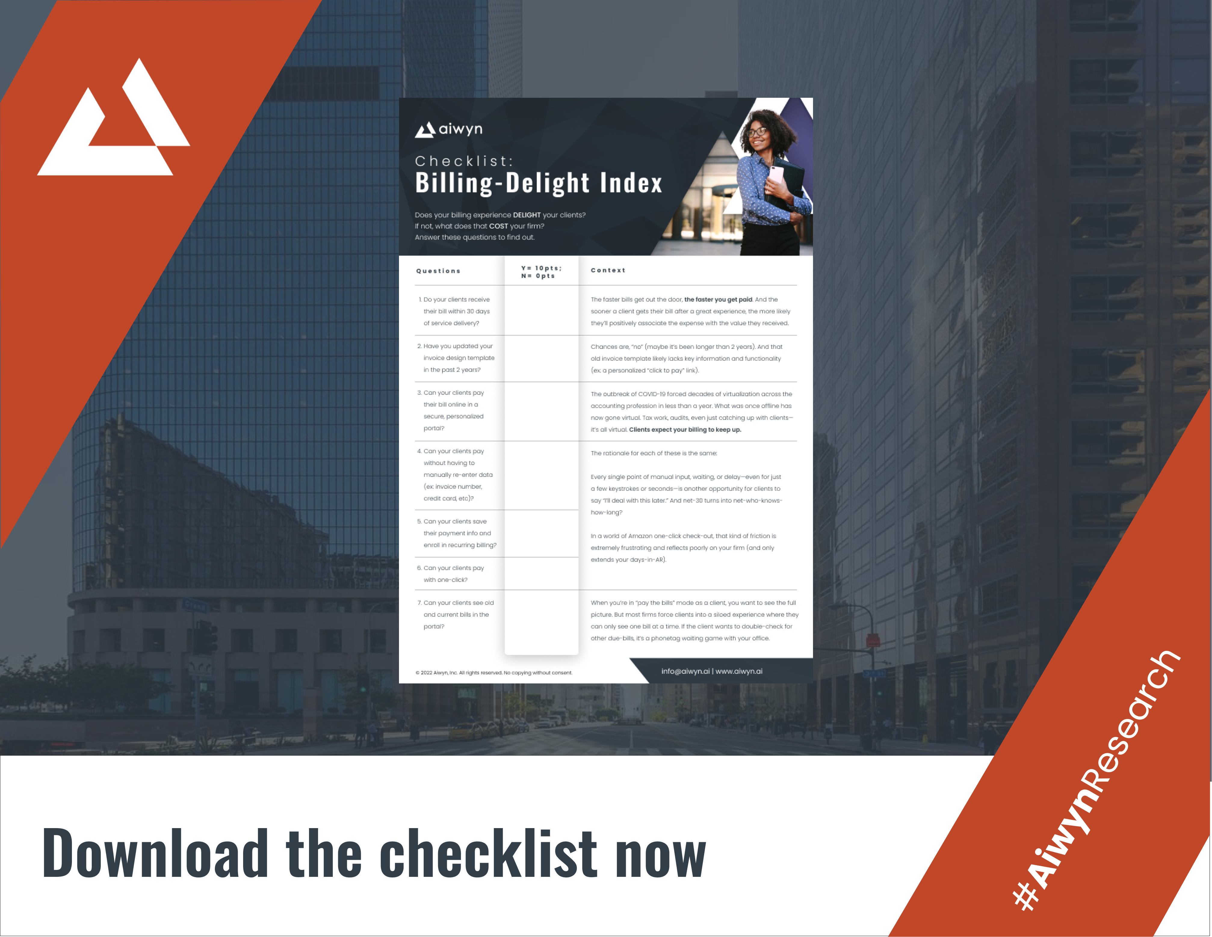 Aiwyn Research Checklist - Billing-Delight Index